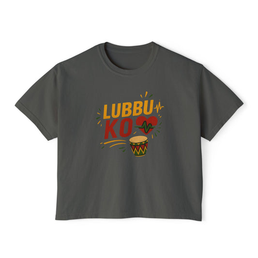 Vibrant Women's Boxy Tee - 'Lubbu Ko' Drum Design, Cool Summer Style, Casual Wear, Gift for Music Lovers, Festival Attire